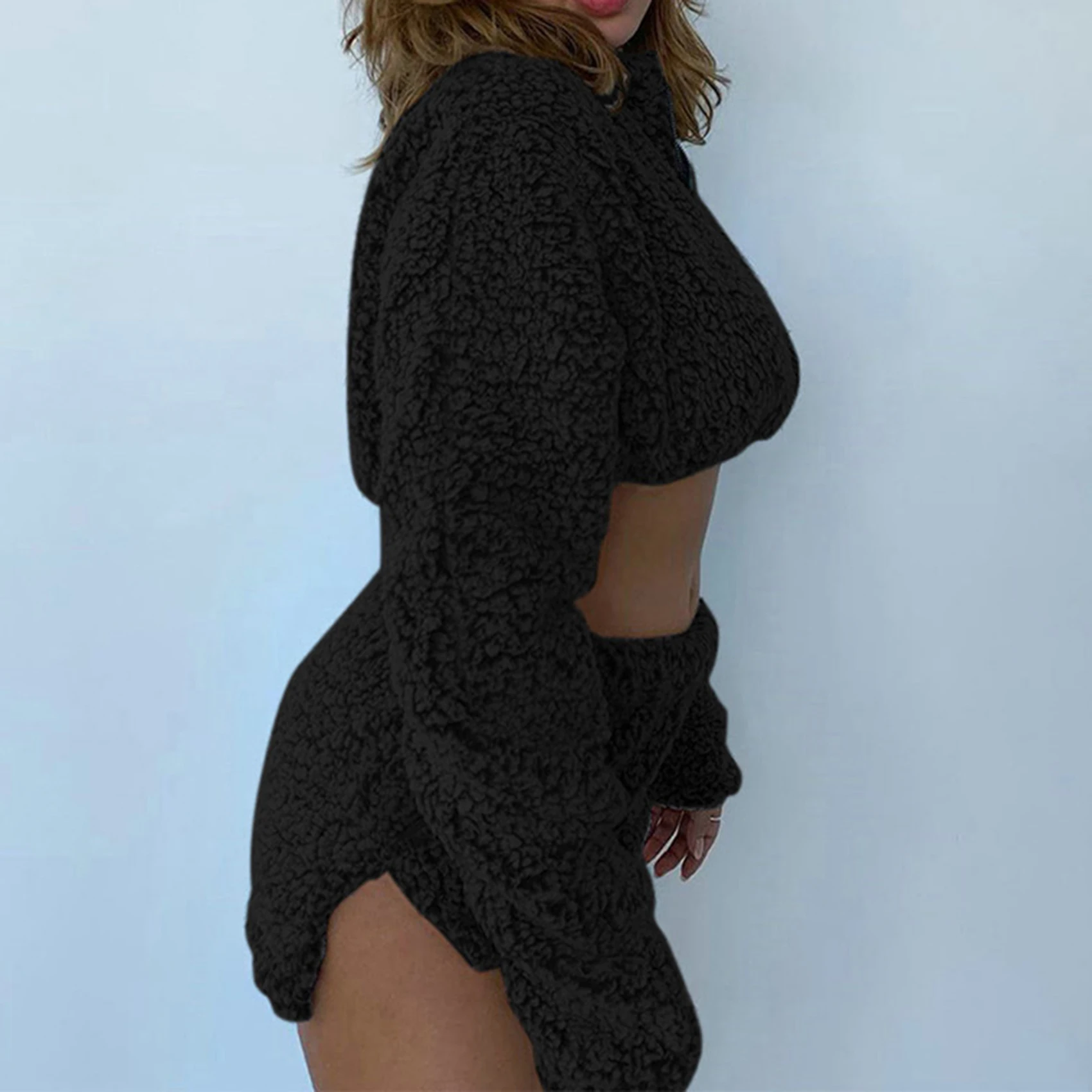 2 шт. пикантные пушистые костюмы плюшевые шорты топы женский спортивный костюм