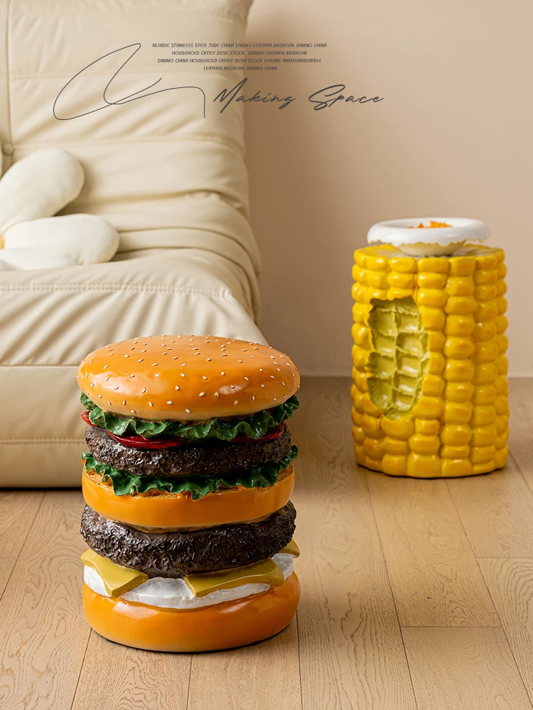 

Nordic Modern Resin Hamburger Stool Cheese Side Table Icecream Stool Nigo Corn Stool Home Decoration Handicraft Footstool