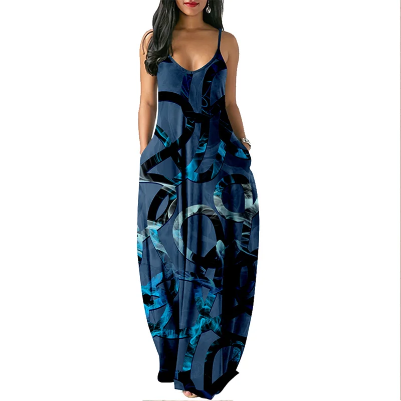 

Dresses Spring Summer Women Strap Printed Sexy Beach Long Maxi Dress Sleeveless Vintage Clothing Holiday