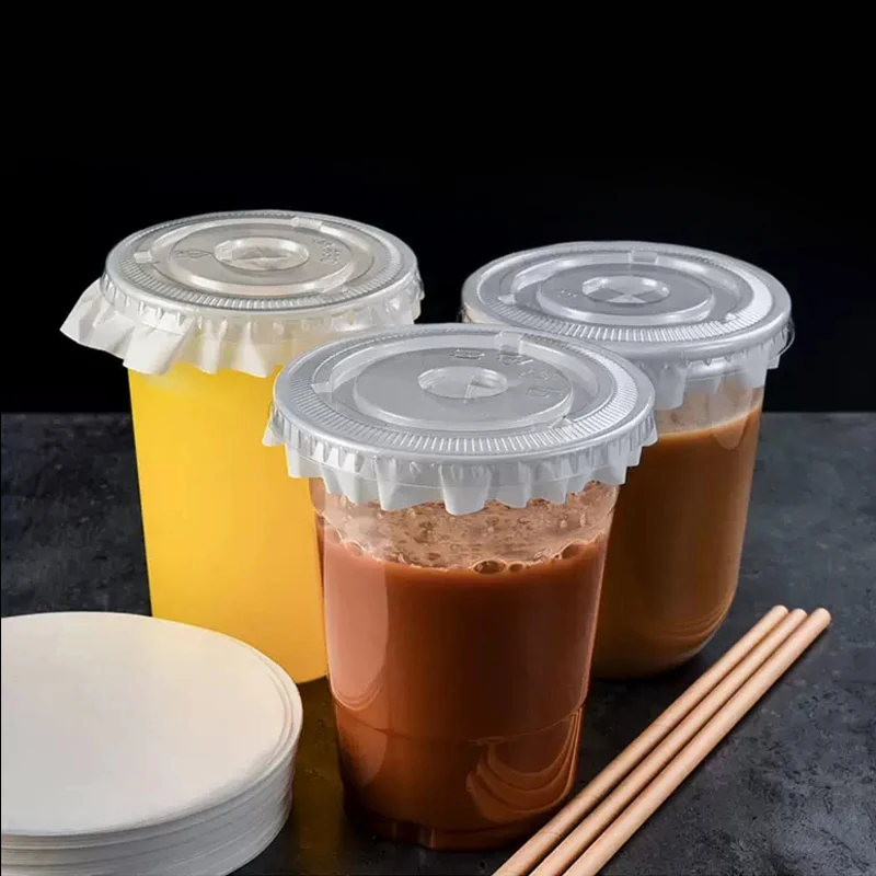 

50Pcs Jar Paper Cup Cover Lid Leak Proof Paper Film Lid for Airtight Cup Lids Round Shape Leak Proof Paper Films Coffee Spill
