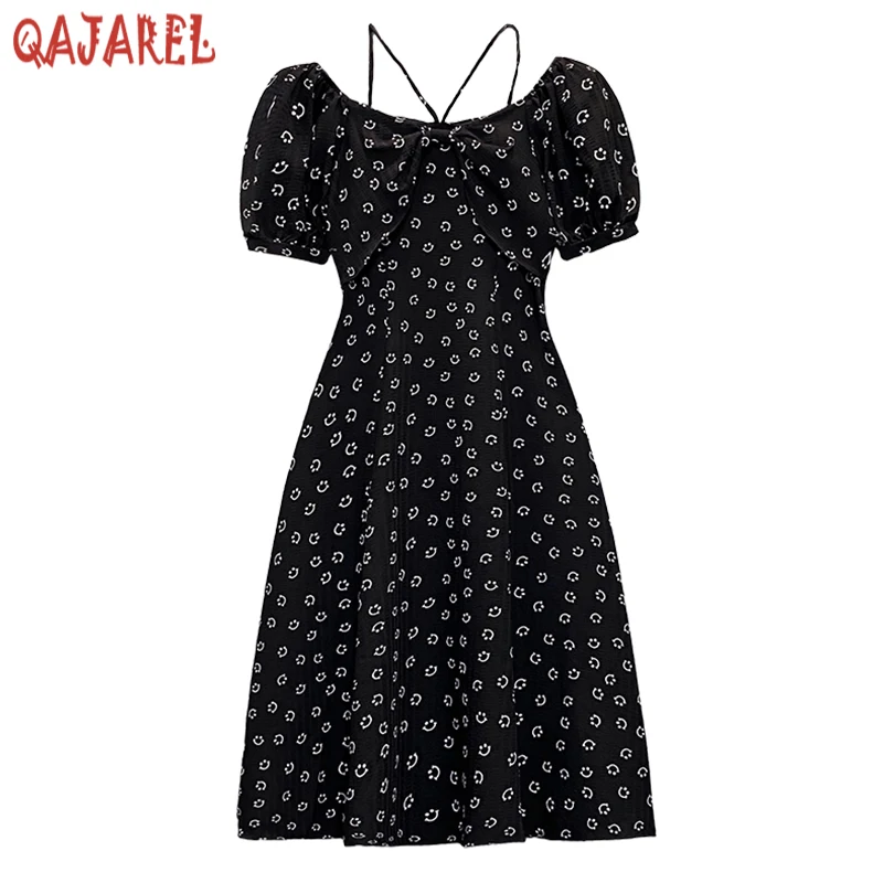 

Женское шифоновое платье-миди в горошек, черное элегантное облегающее платье в Корейском стиле, пляжный сарафан в стиле бохо, лето 2022