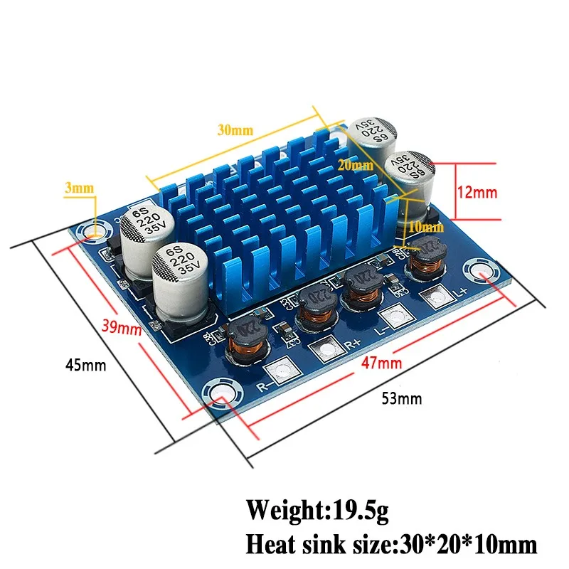 

TPA3110 XH-A232 30W+30W 2.0 Channel Digital Audio Stereo Power Amplifier Module Board Dual Channel DC 8-26V 3A 100db