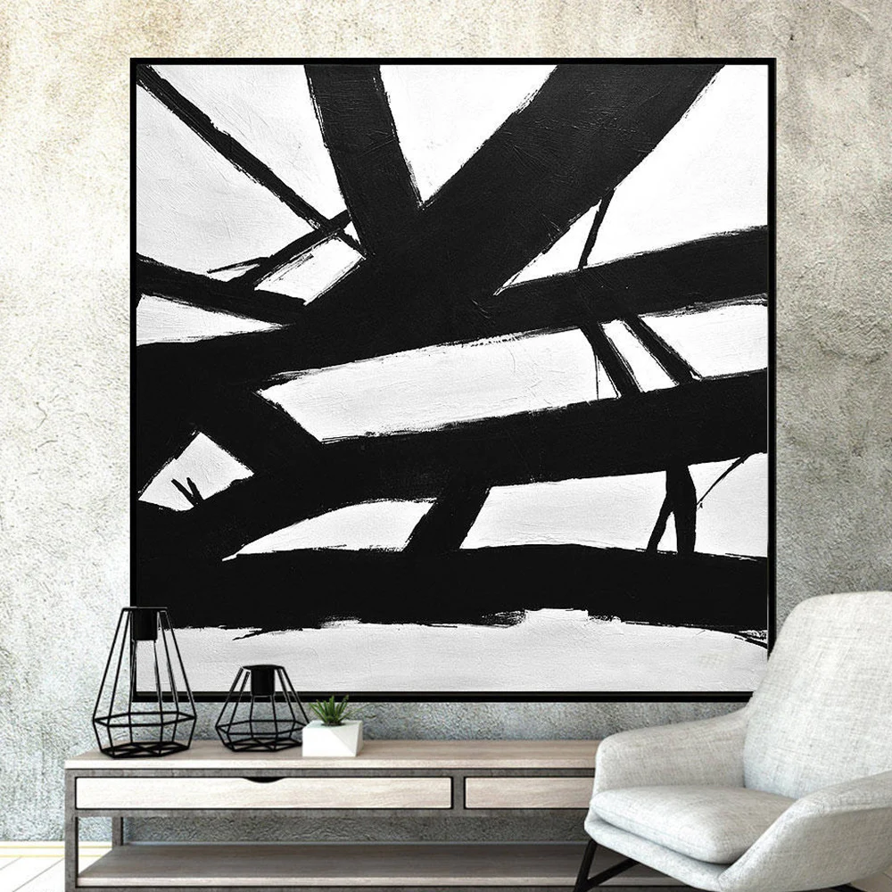 

Modern Black and White Canvas Wall Art Minimalist Abstract Oil Painting Large Hand Painted Wall Painting for Living Room