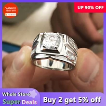 Original Certified Tibetan Silver Male Finger Ring Size 6-13 Good Quality Men Natural 2.0ct Zirconia Wedding Band Gift Jewelry