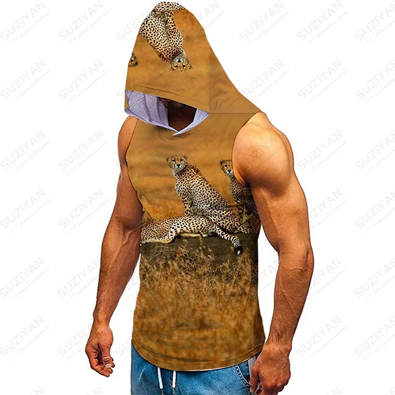 

Куртка с шапкой для бодибилдинга Мужская, майка с шапкой, повседневная Европейская майка, базовая одежда с 3D акулой, большие размеры, на лето