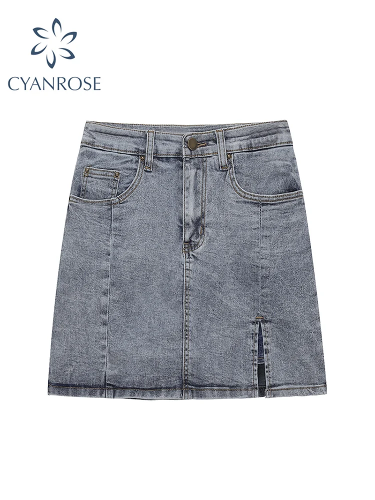 

High Waist Women Denim Mini Skirt Fashion Korean Skirt Y2K Harajuku Vintage Elastic Package Hip Split A-line Skirt 2022 Summer