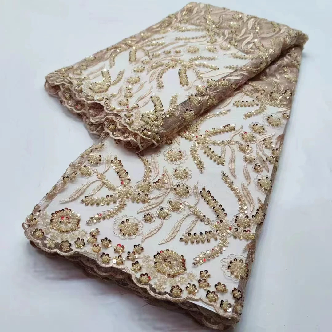 Горячая Популярная мода Африканское вышитое бисером Сетчатое кружево 516-4