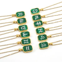 12 zodiac sign constellations pendants necklace for women stainless steel gold plated zircon malachite neckalce jewelry