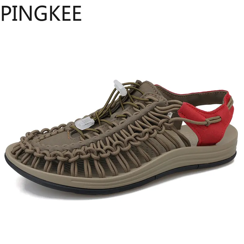 

PINGKEE PU Plastic Cords Quick Dry Elastic Lack Lock Microfiber Lining Water Drainge Lightweight Hiking Sandals Man Summer Shoes