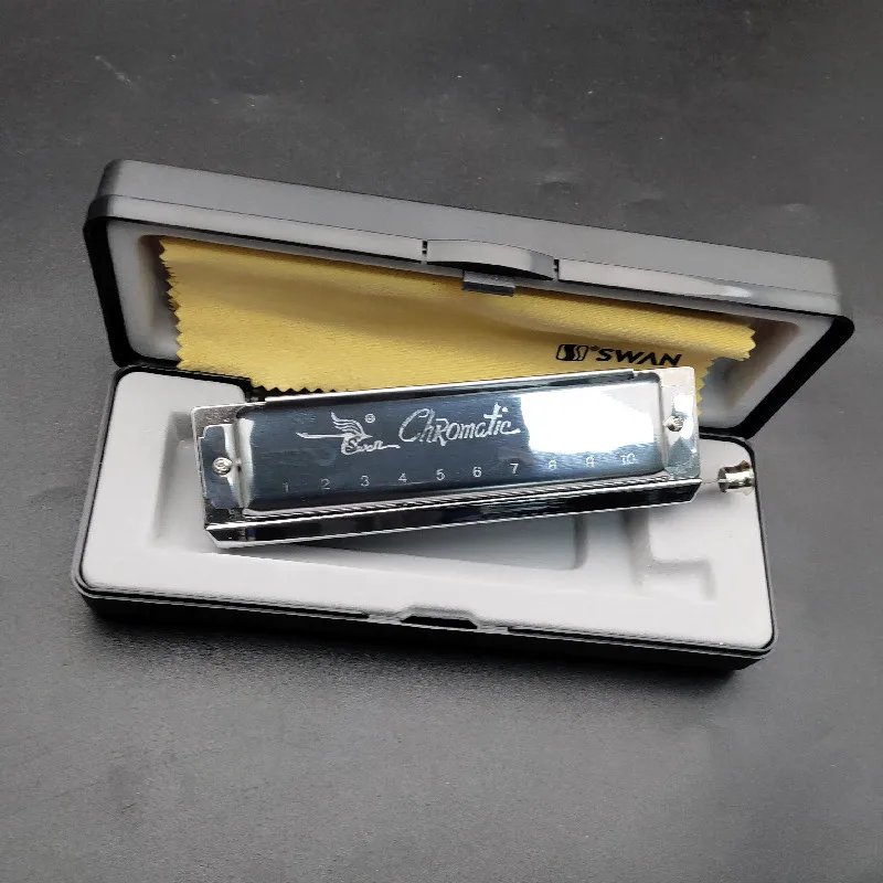 Swan SW1040 Silver Color 10 Holes 40 Tones Chromatic Harmonica Changeable Musical Instrument Woodwind Harp