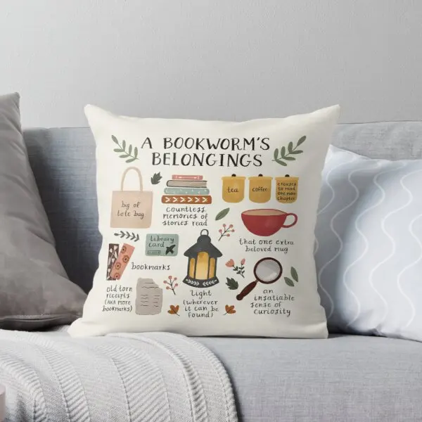 

A Bookworm'S Belongings Printing Throw Pillow Cover Fashion Anime Bedroom Sofa Decor Throw Bed Case Wedding Pillows not include