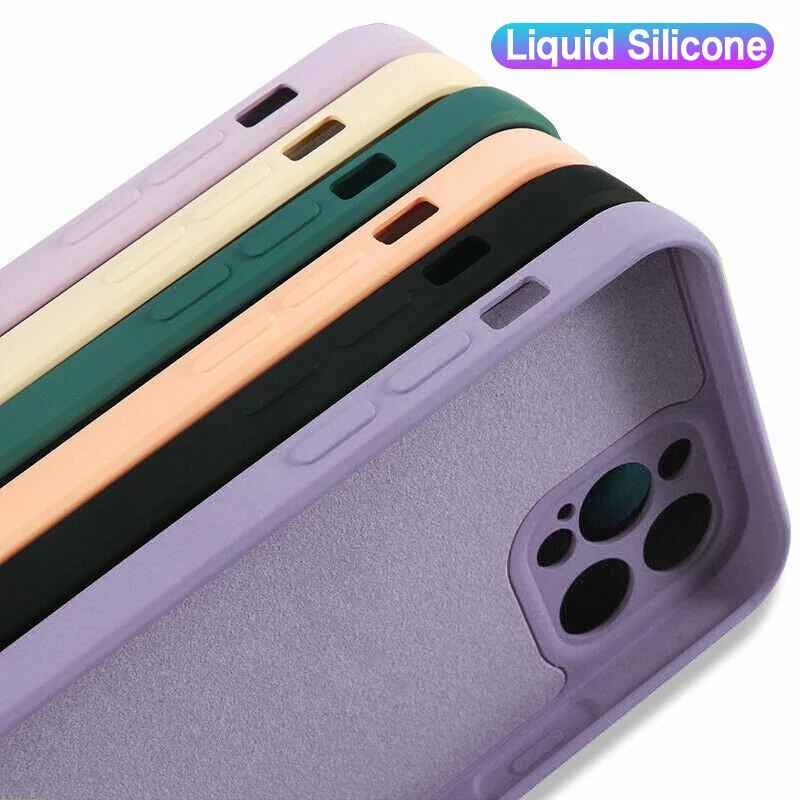 

Luxury Original Liquid Silicone Phone Case For iPhone 11 12 13 14 Pro Max Mini X XR XS 7 8 Plus Square Candy Bumper Soft Cover