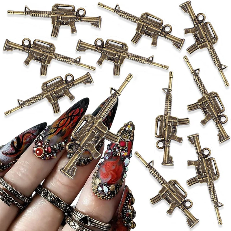 

10pcs 3D Alloy Gun Nail Decorations Accessories Retro Silver Gun Nail Art Charms For Nails Jewelry Making DIY Nail Supplies