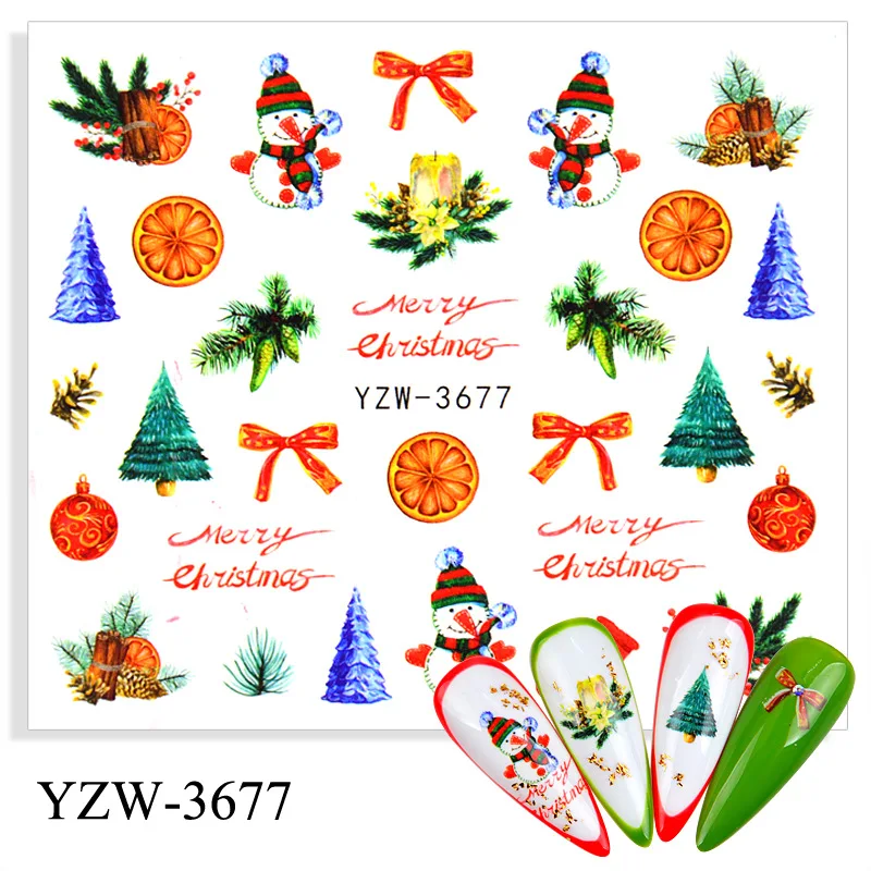 Christmas nail sticker water transfer thin foil snow man tree flakes gift deers animals hats DIY manicure decoration FW105