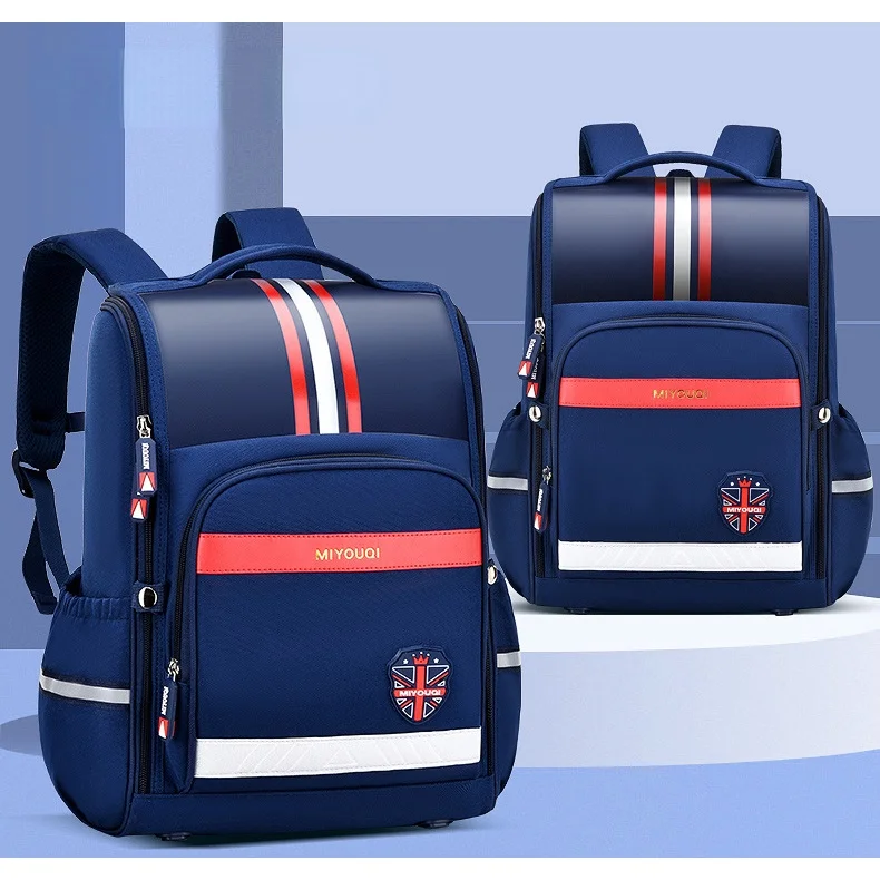 Grade 1-6 Kids British Style PU Backpacks New Girl Boy Waterproof Fashion Noble Schoolbag Primary Students Large Capacity Bags
