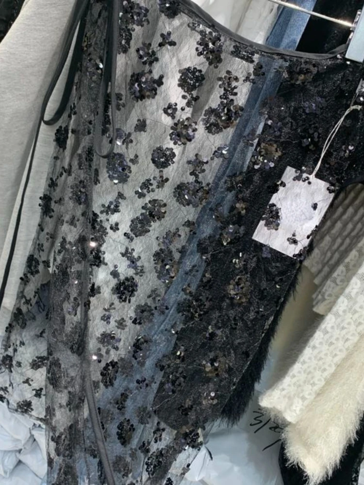 Летняя прозрачная Милая блестящая женская юбка в стиле Харадзюку кружевная