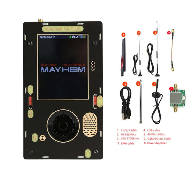 

New Portapack H2 Plus With Modified Mayhem Firmware + HackRF One 1MHz to 6GHz SDR + Battery + 0.1ppmTCXO + Speaker + Microphone