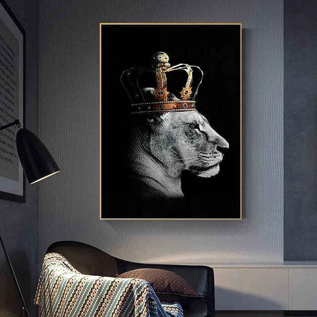 Black Lion King and Lioness Queen Painting Wall Art Picture Animal Canvas Prints Home Decoration Poster for Living Room No Frame 3