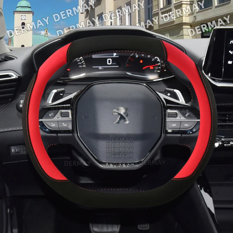 

for Peugeot 2008 e2008 2019~2022 Car Steering Wheel Cover Suede Leather Sweat Absorption Non-slip Auto Accessories interior