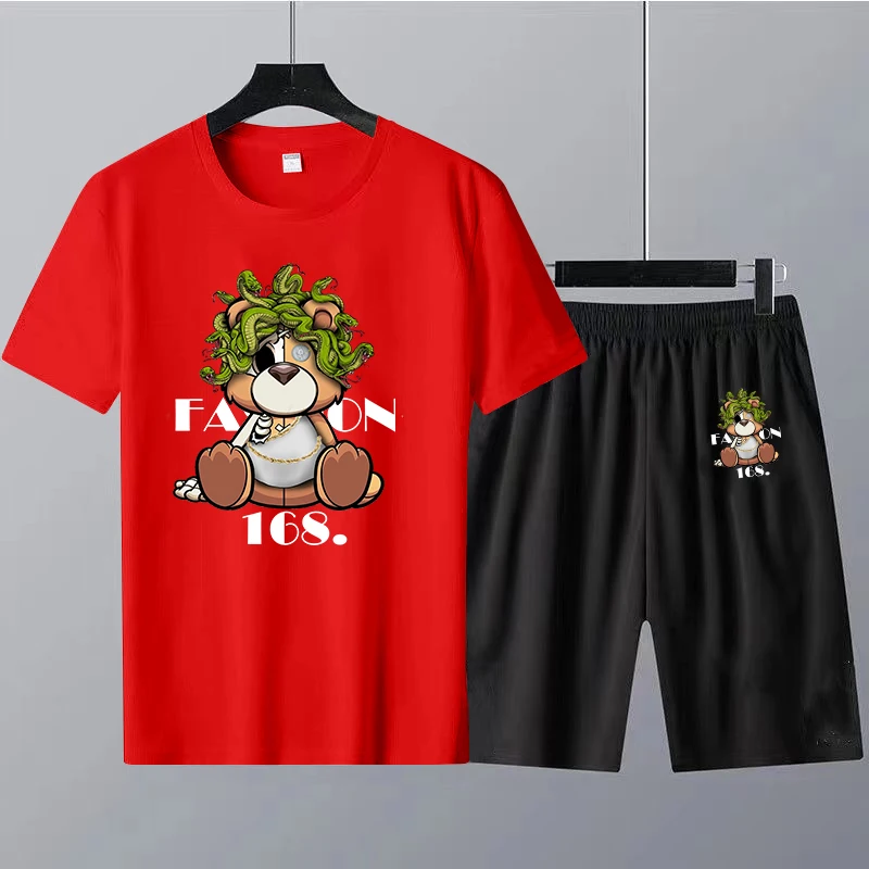 Summer Short Sleeve T Shirt and Shorts Set Cotton Mens T-Shirts Set Letter Print High Quality Oversized Women Tee