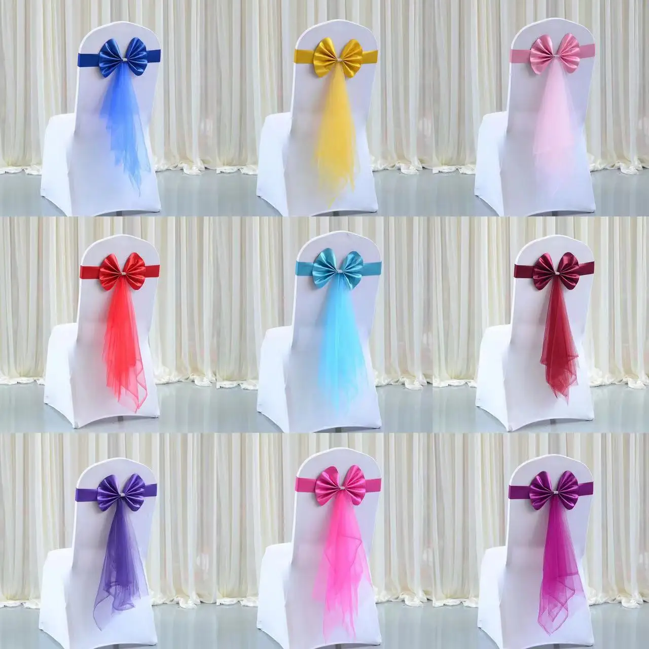 

Decoration Sash Sashes Bow Chair Multi Color Chair Hot Knot Hotel Banquet Bowknot Elastic Decor Tie Wedding Party 50pcs Home