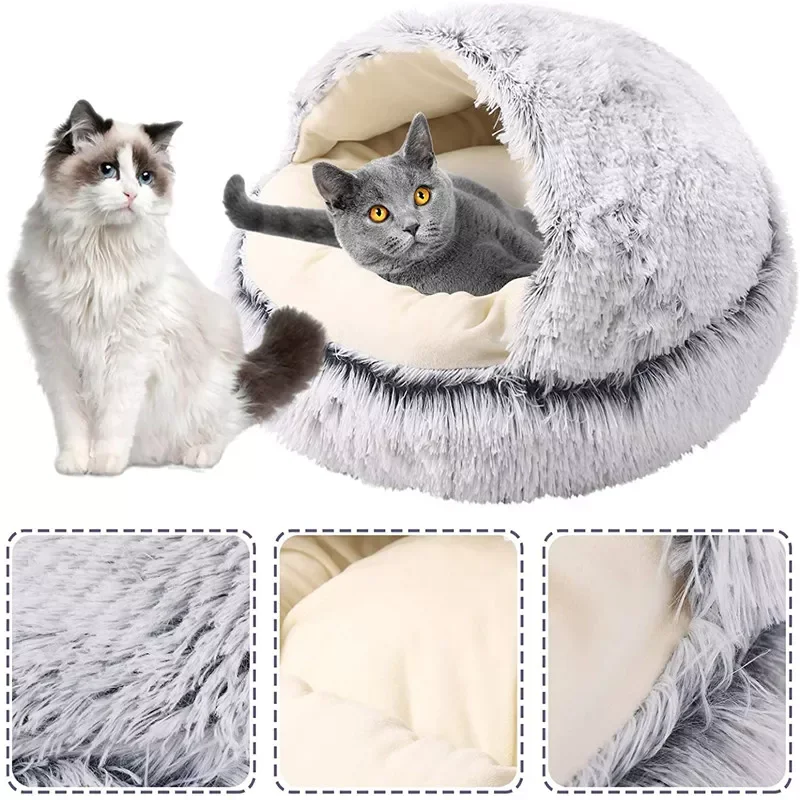 

2023NEW Warm Dog Bed Mat Round Plush House Sofa Soft Sleeping Pet Basket For Dogs Cats Nest 2 In 1 Pet Bed Pet Cushion Supplies