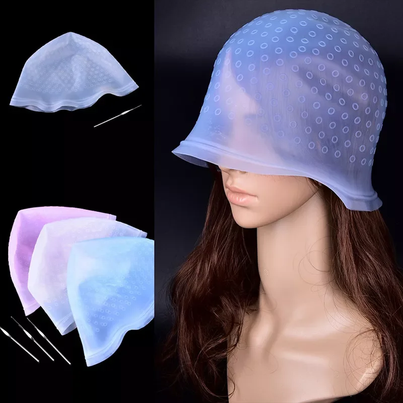 

NEW2023 Silicone Hair Coloring Cap Hook Needle Professional Color Dye Highlighting Reusable Set Frosting Dyeing Tools Beauty Sal