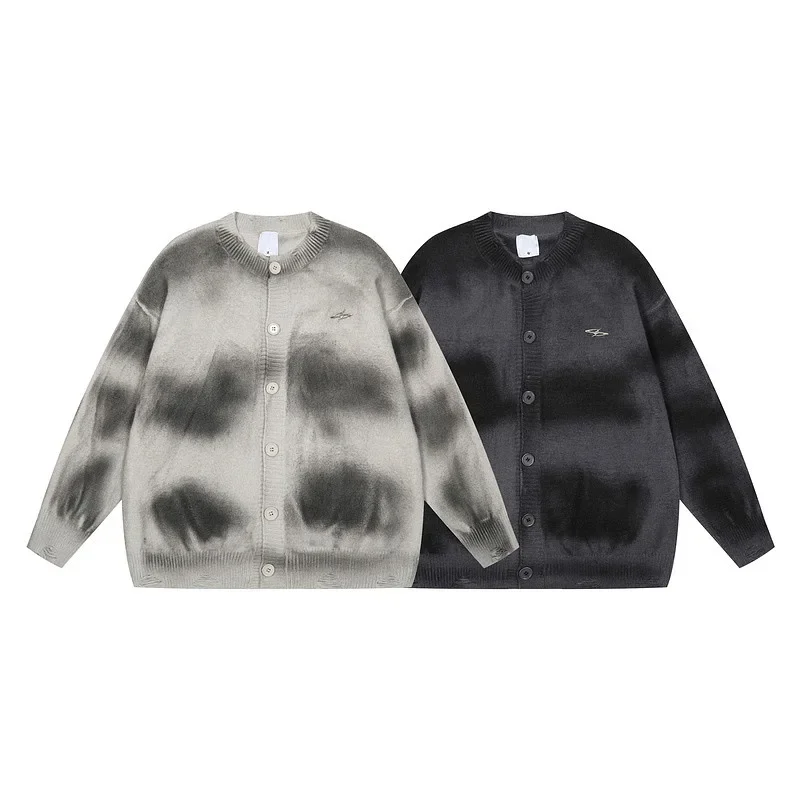 Винтажный модный брендовый мужской вязаный свитер оверсайз с принтом потертый