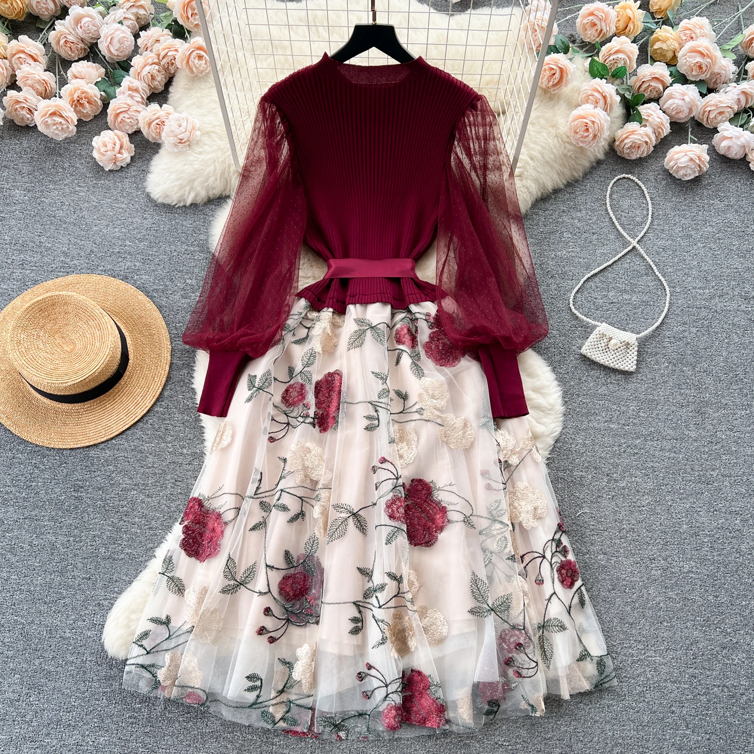 EHQAXIN 2024 осеннее женское платье модное французское Элегантное трикотажное