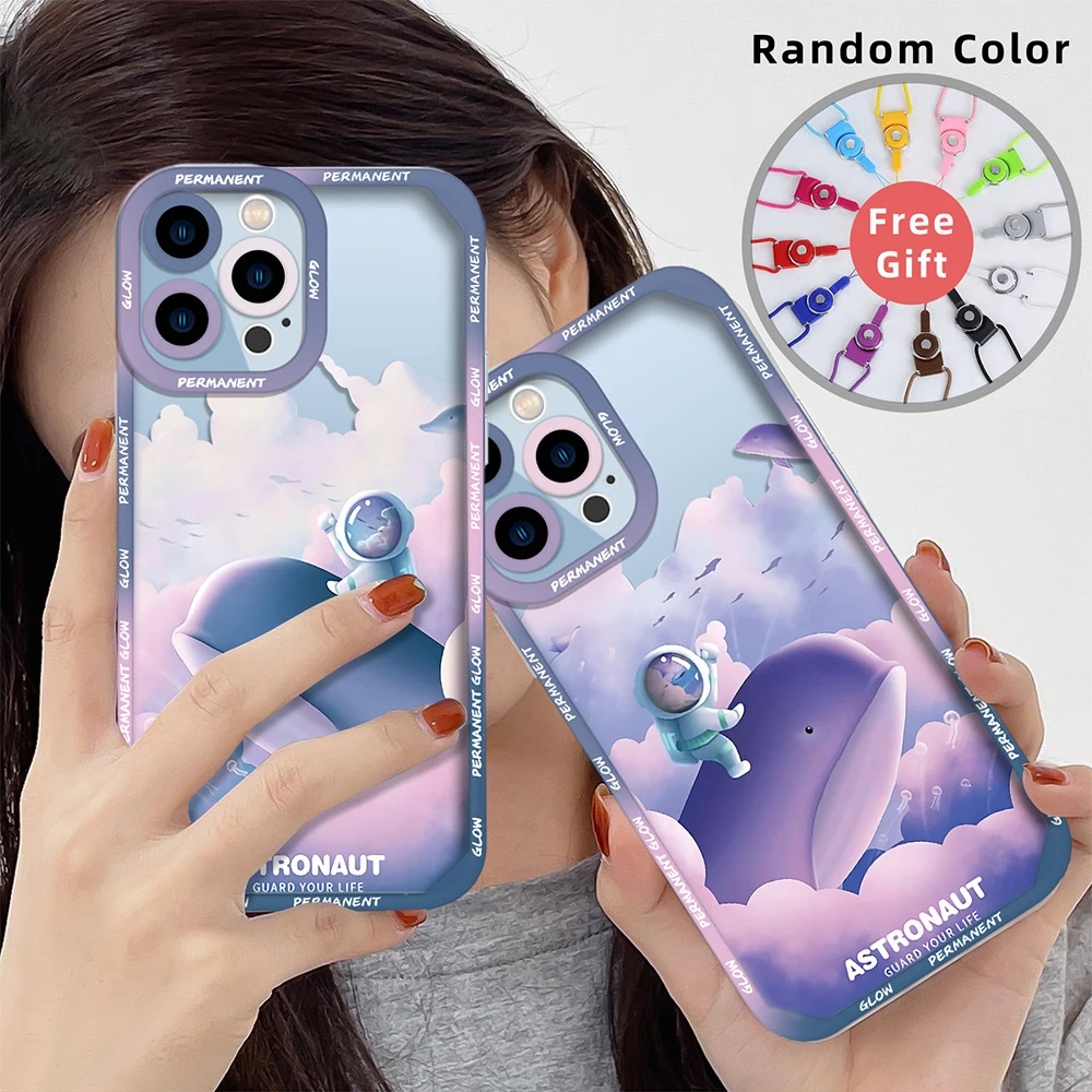 

For iPhone 13 Phone Case Cartoon Cute Astronaut Coque for iPhone 12 Mini 11 Pro Max XS X XR 7 8 Plus Transparent Soft TPU Covers