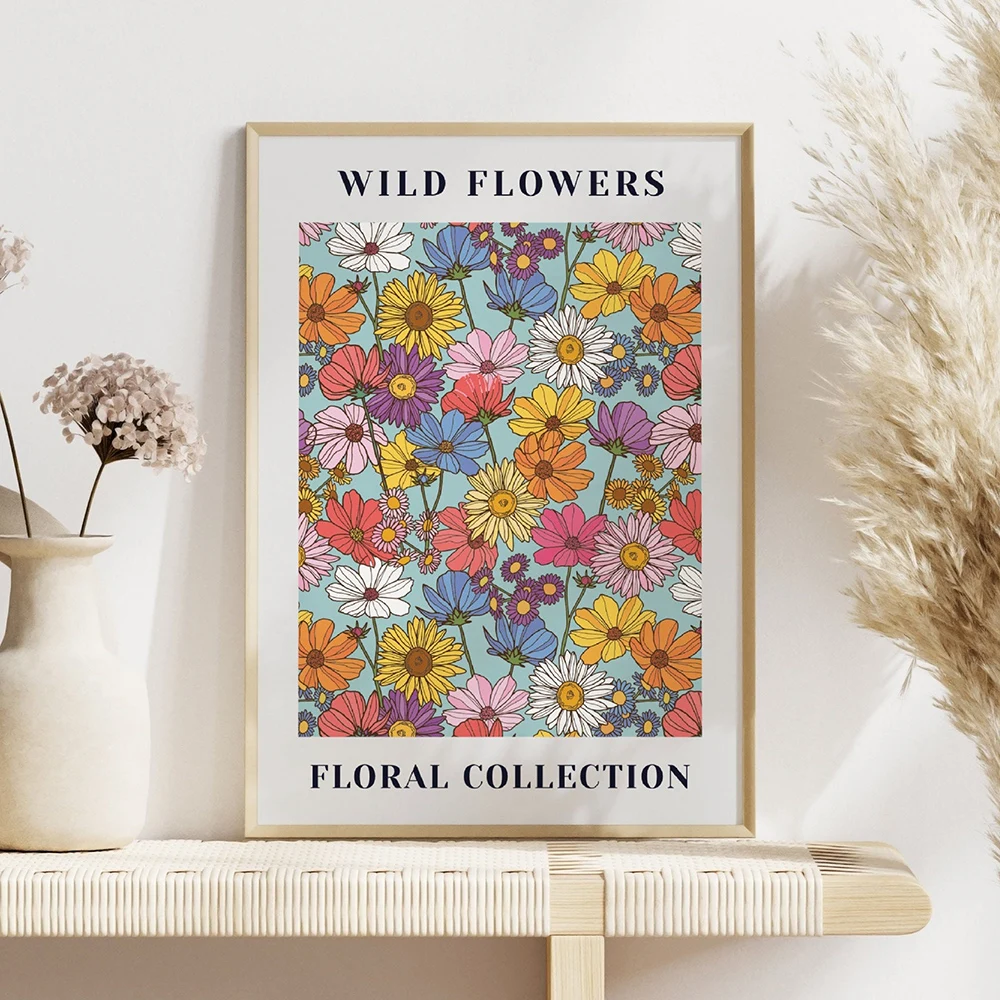 Boho красочная коллекция цветов, холст, живопись, дикий цветок, растения, плакаты и принты, настенные картины для декора гостиной