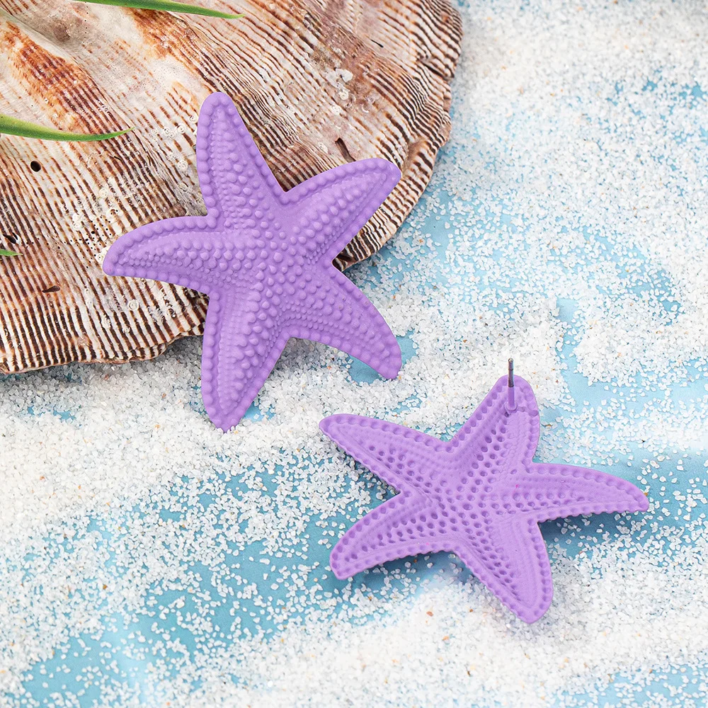 Летние серьги-гвоздики с эмалью и морской звездой в океане изысканные трендовые