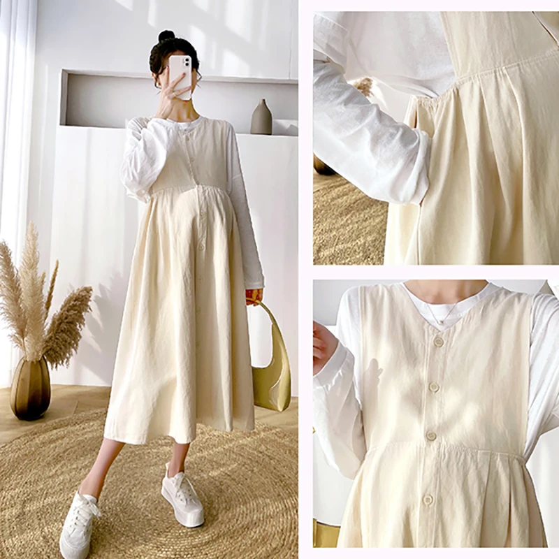 

8025 # весеннее повседневное Мягкое хлопковое платье-жилет для беременных белые комплекты футболок свободные прямые костюмы Одежда для берем...