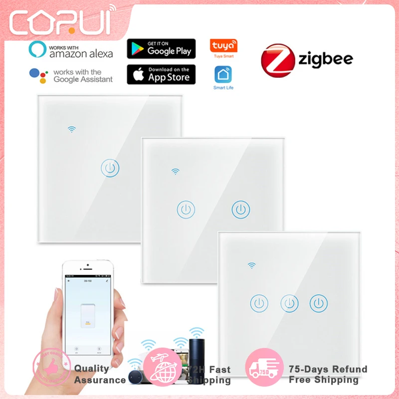 

Tuya Zigbee Smart Light Touch Switch Smart Life/tuya APP Remote Control Work With Alexa Google Home Yandex Alice EU Panel Switch