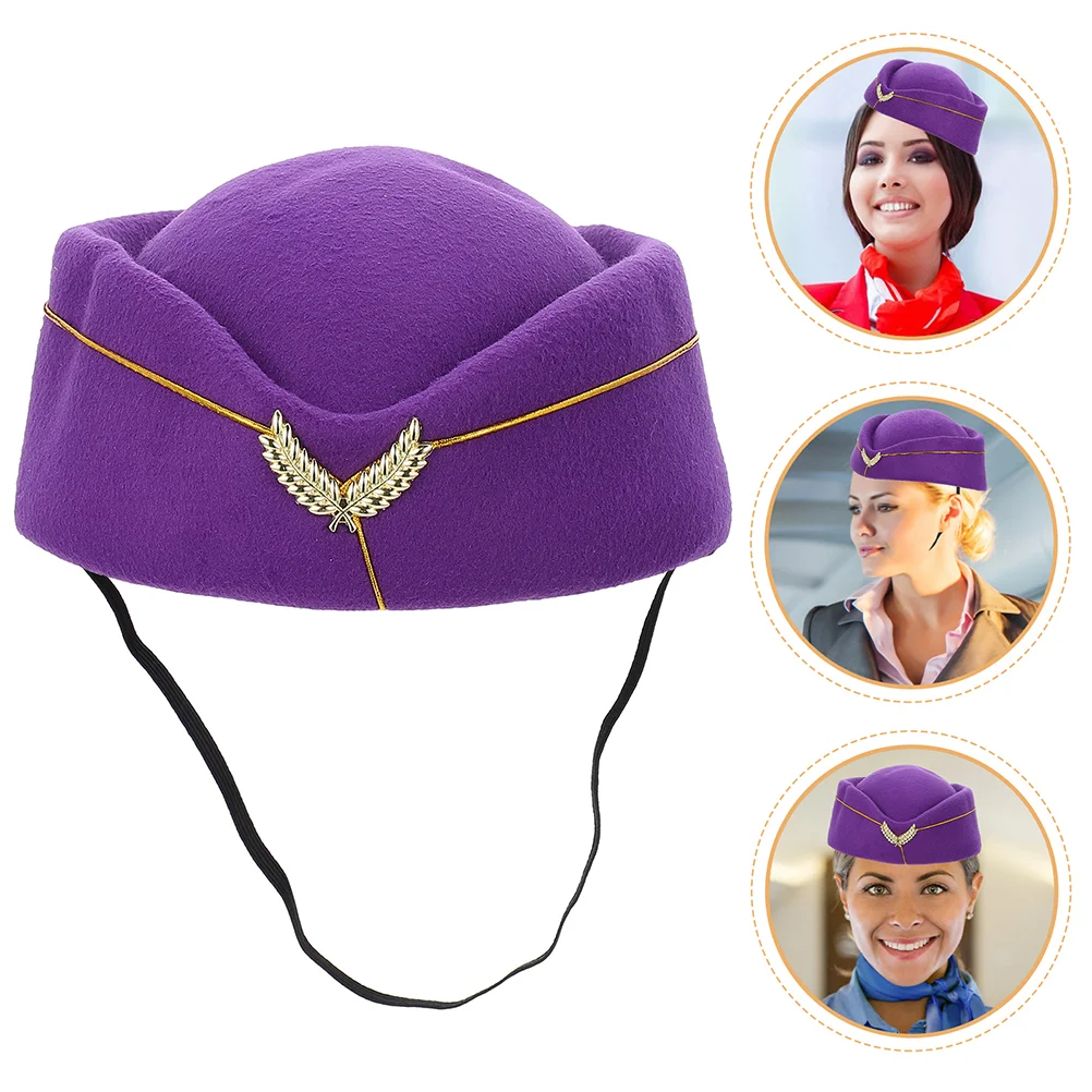 

2 Pcs Ladies Hat Stewardess Cosplay Accessory Womens Accessories Guard Honor Stage Performance Woolen Women's