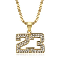 hip hop iced out bling basketball number 23 necklaces male gold color stainless steel pendant chains for men jewelry gift