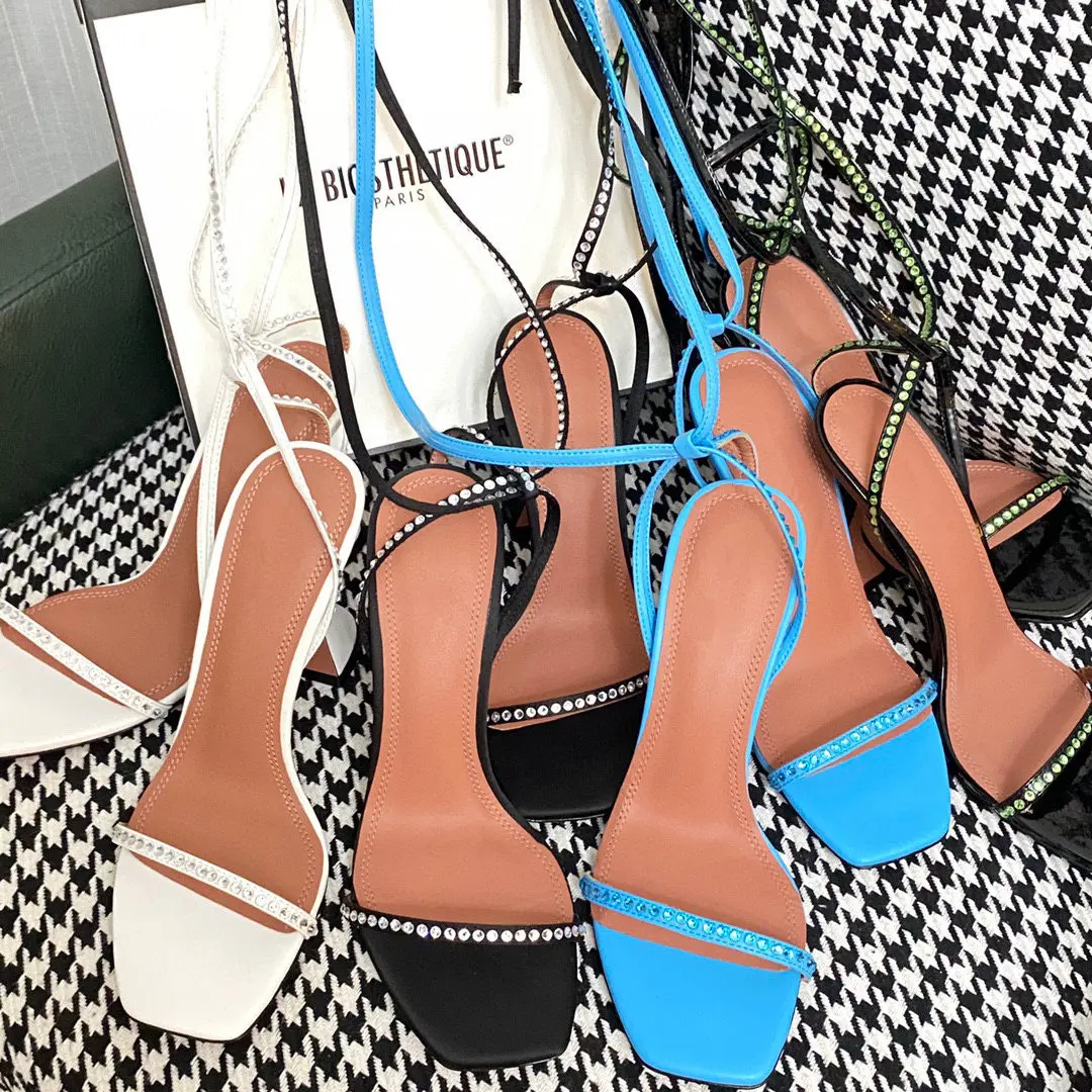 

Casual Designer Summer Fashion Women Shoes Satin Genuine Leather Strappy Crystal High Heels Sandals Sandalias Zapatos Mujer