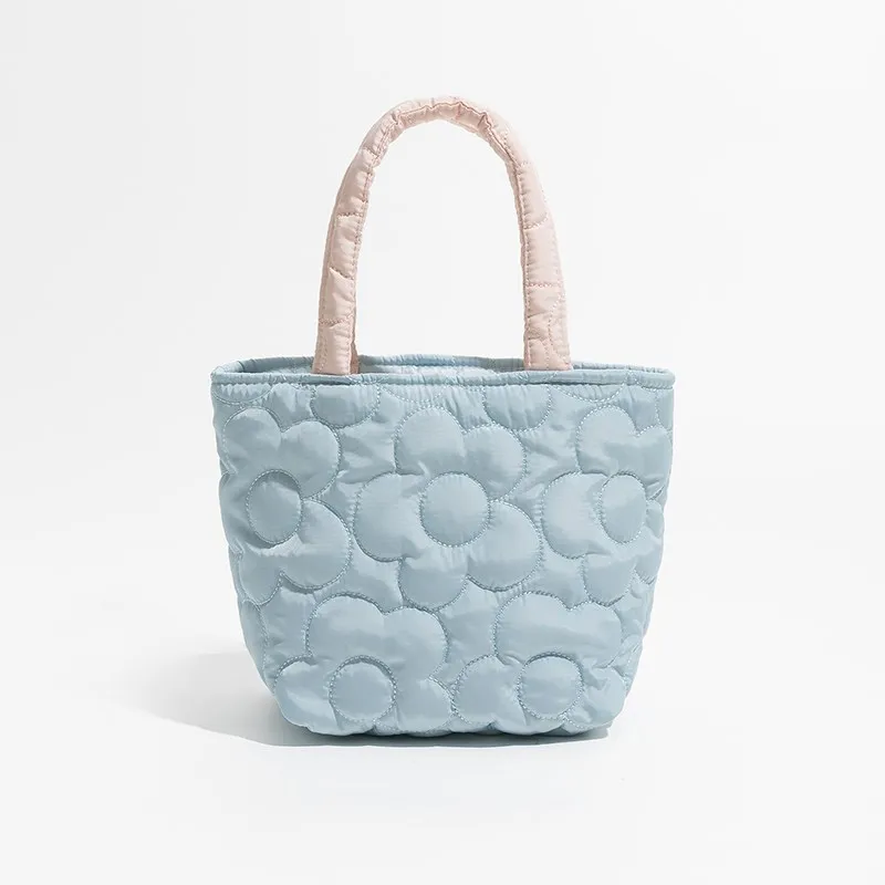 

Small Bucket Top Handle Handbags Quilted Women Tote Bag Simple Design Flower Phone Purses Female Shopping Key Bag