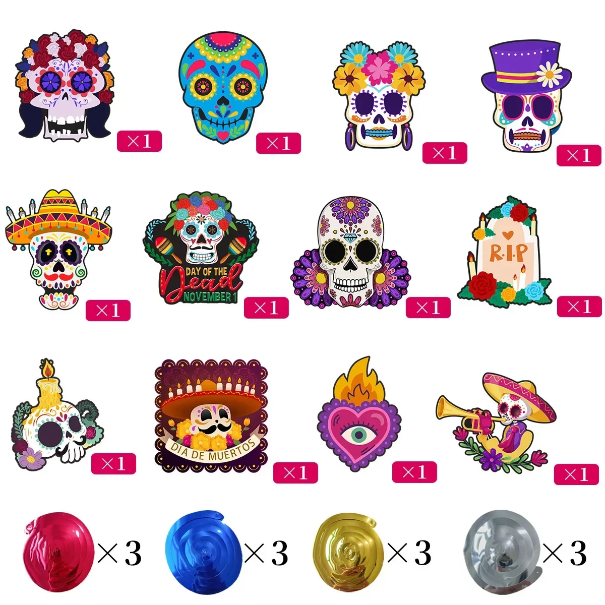 

Мексиканский день мертвых спиральный баннер череп 12 шт.