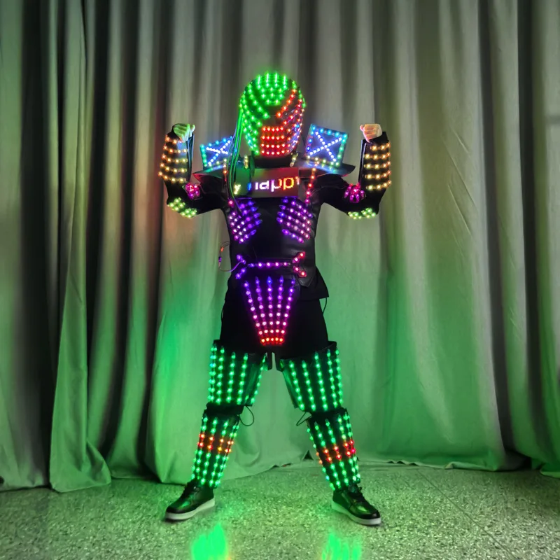 Фото Светодиодный светящийся костюм-меха Symphony Armor: Электрический световой костюм для выступлений с экраном-прокруткой и светящимися элементами №2