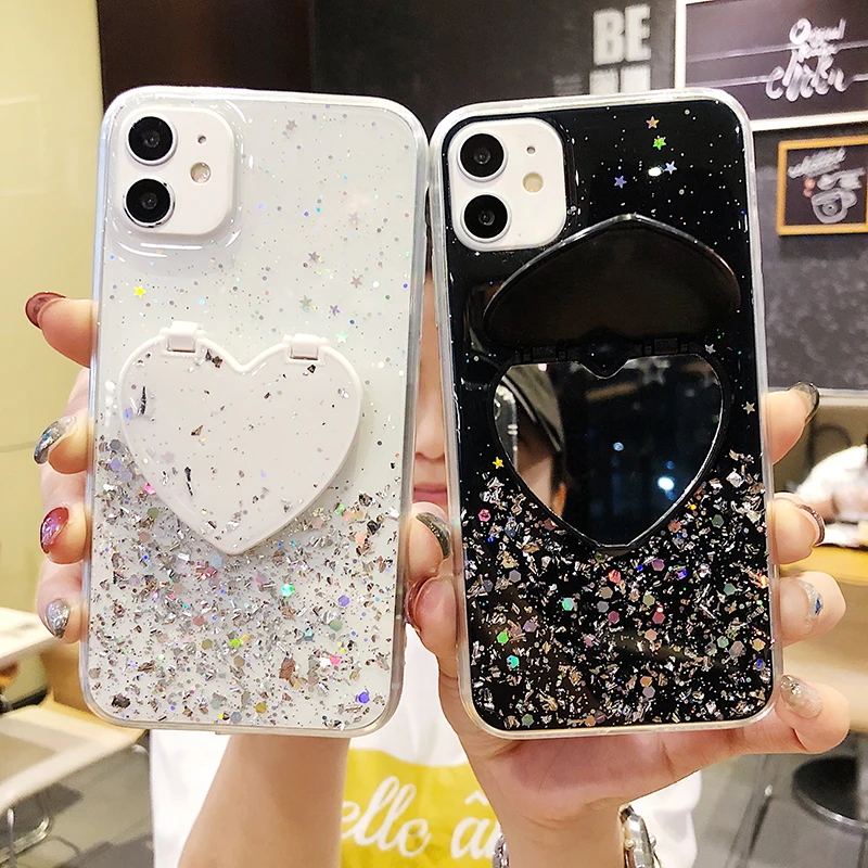 

Glitter Silicone Case for Honor X7 X8 X9 70 50 10 10X Lite X30 9X 9A 8A 7A 7C 7S 20 60 Pro Nova Y70 Plus Y90 Holder Mirror Cover