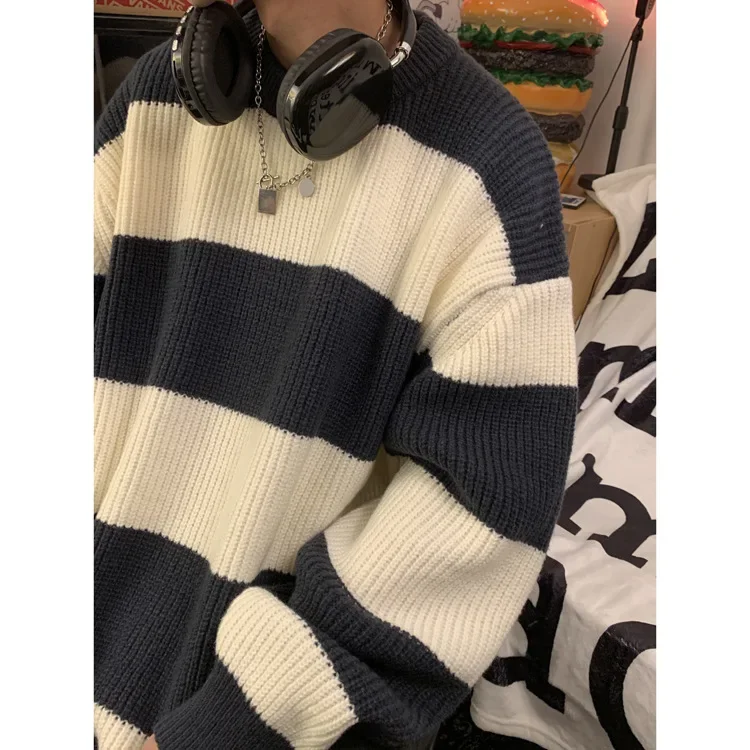 Винтажный полосатый свитер Intfeday в японском стиле для мужчин и женщин теплый