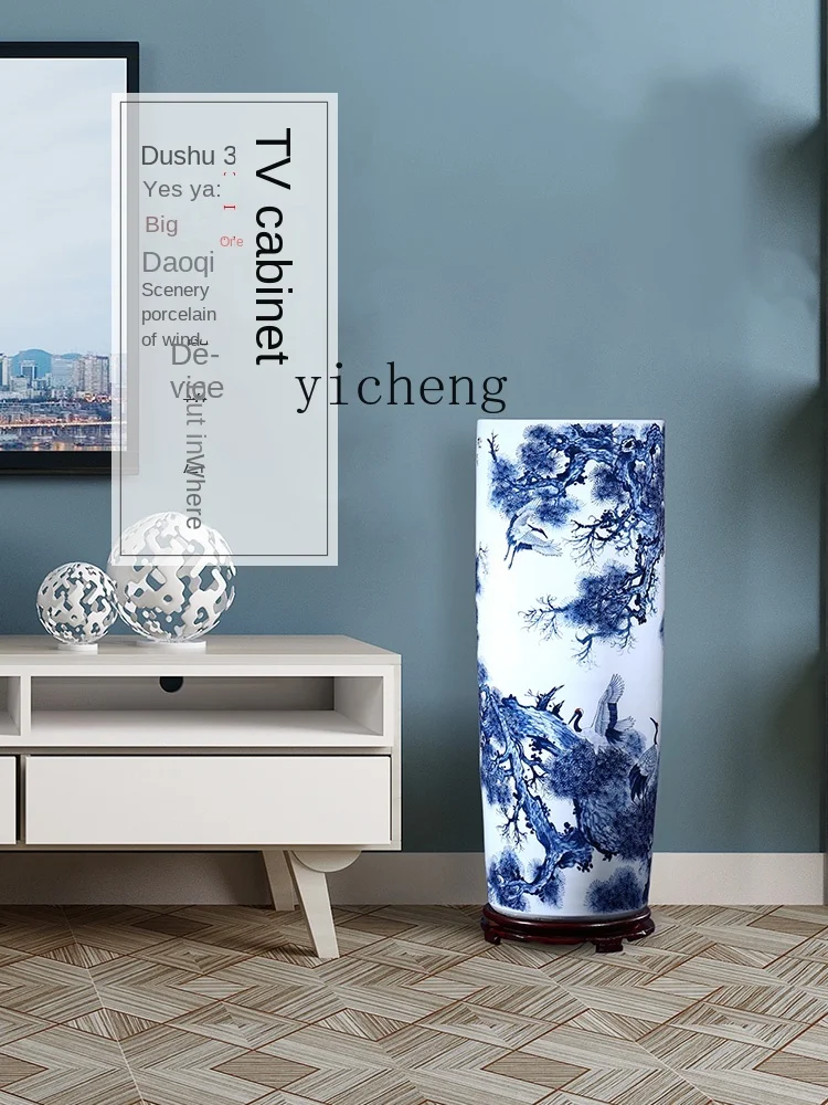 Tqh Фарфор ручная роспись синий и белый фарфоровый пол Большая искусственная кожа