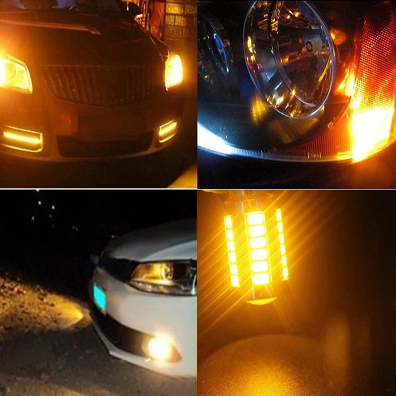 7440 T20 Светодиодный лампочки янтарно-желтого цвета 900 люмен супер яркие поворотные