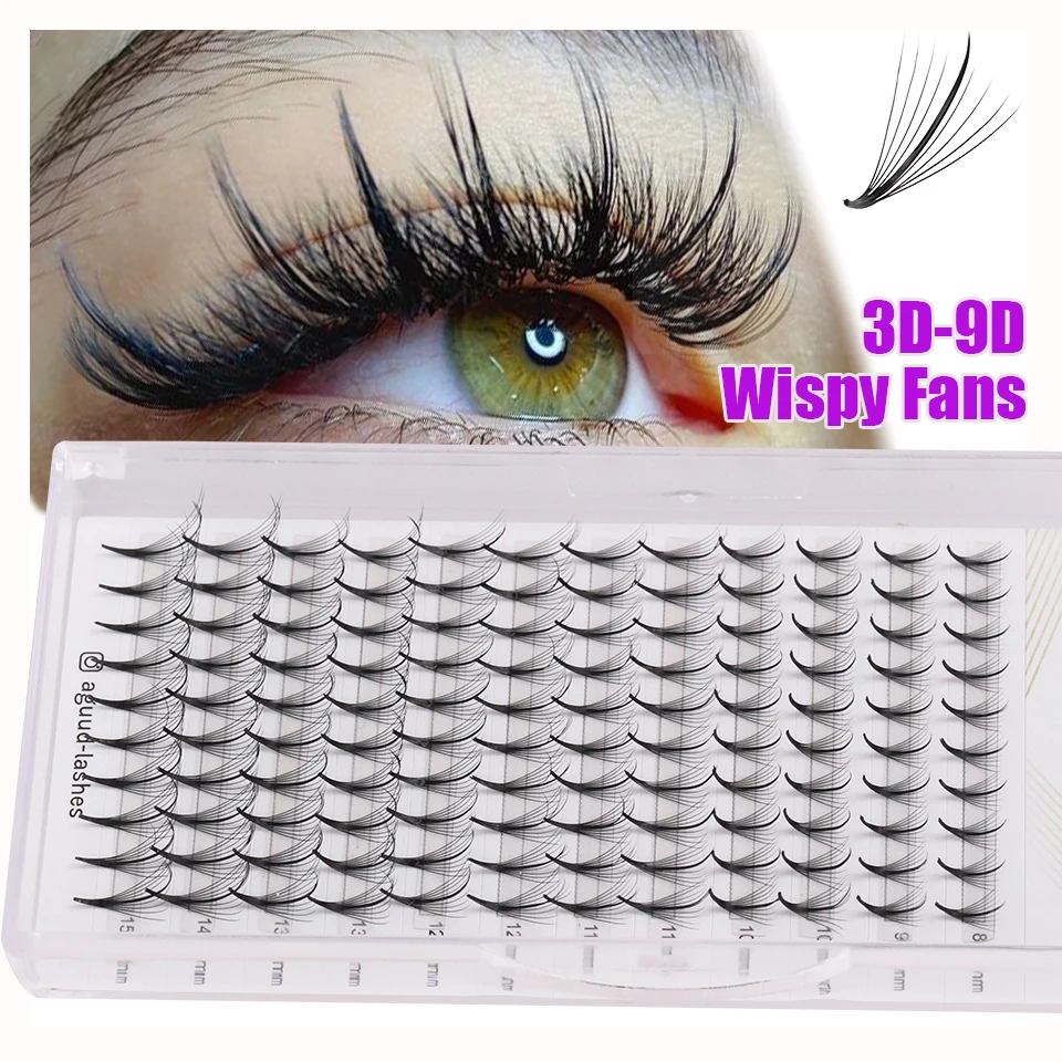 AGUUD 3D 5D 7D 9D Wispy Готовые вееры Pointy Base Русский объем Наращивание ресниц Гибридный шип