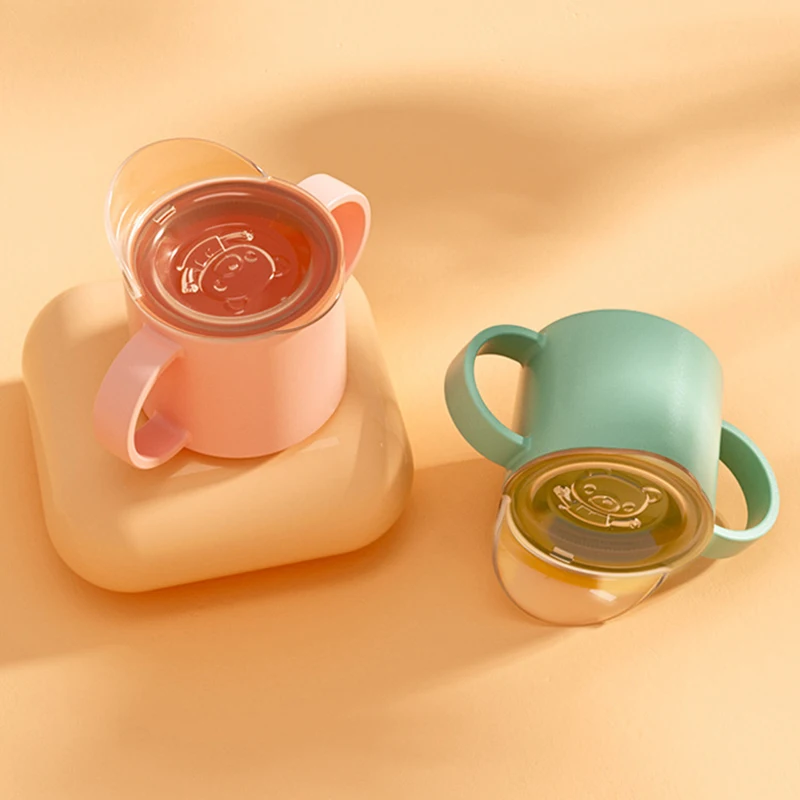 

Чашка Питьевая детская с двойной ручкой, защищающая от протечек, с крышкой