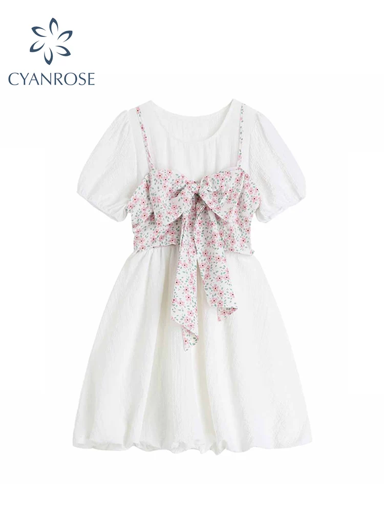 

Женское льняное мини-платье с бантом, повседневное свободное винтажное платье с рукавами-фонариками, высокой талией и цветочным принтом, ле...