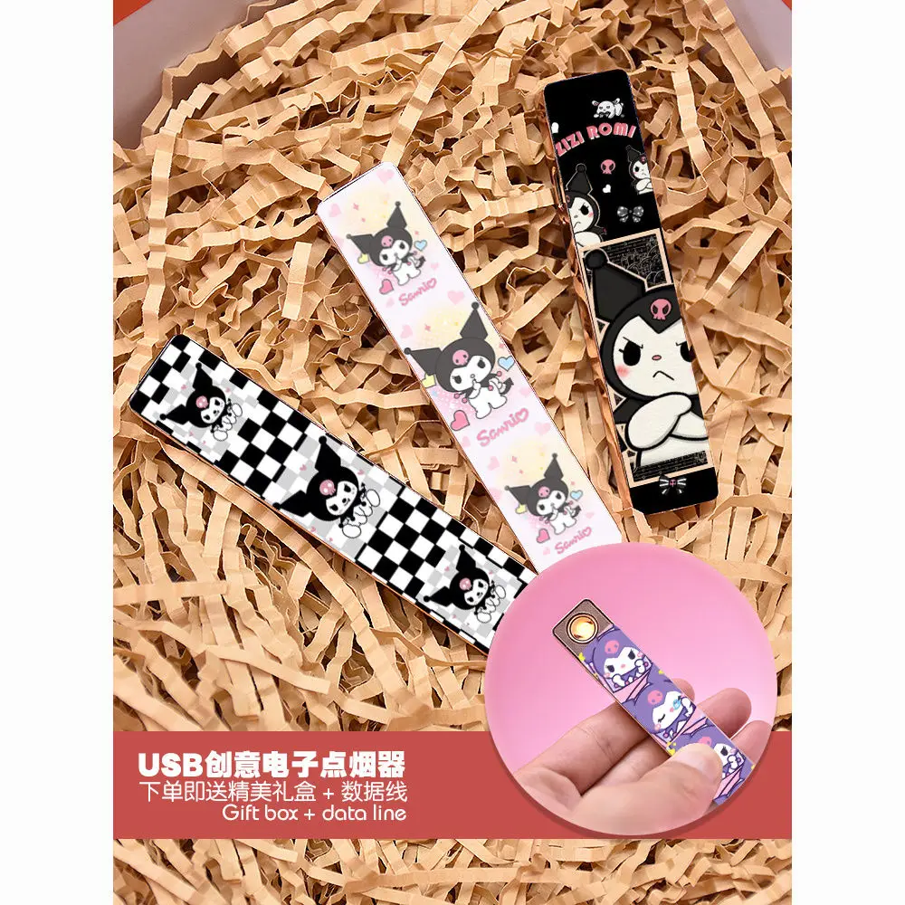 

New Sanrio Kuromi Cartoon Lighter Cute Charging Lighter Ultra-Thin Windproof Electronic USB Cartoon Metal Windproof Lighter