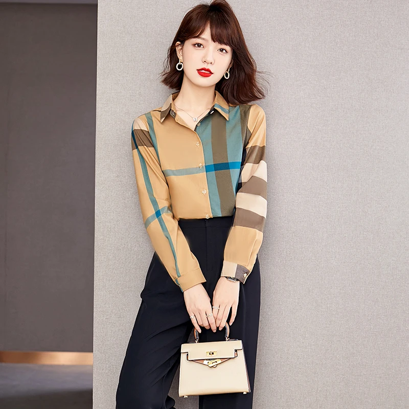 

Chiffon Women's Blouse Striped Summer Polo Shirt Casual Fashion Long Sleeve Top Spring Lady Clothing Houthion