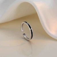 minimalism party ring for women girls trendy silver color round black drop glaze ring jewlery